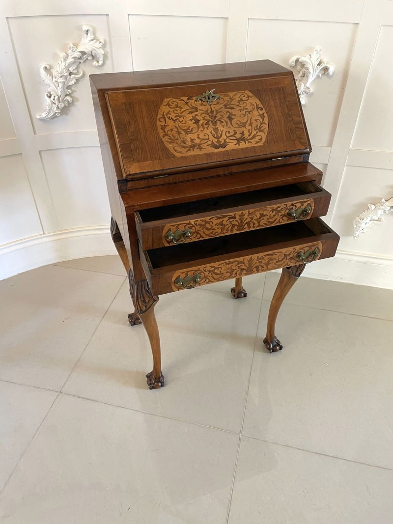 Unusual Antique Burr Walnut Marquetry Inlaid Bureau - Image 2